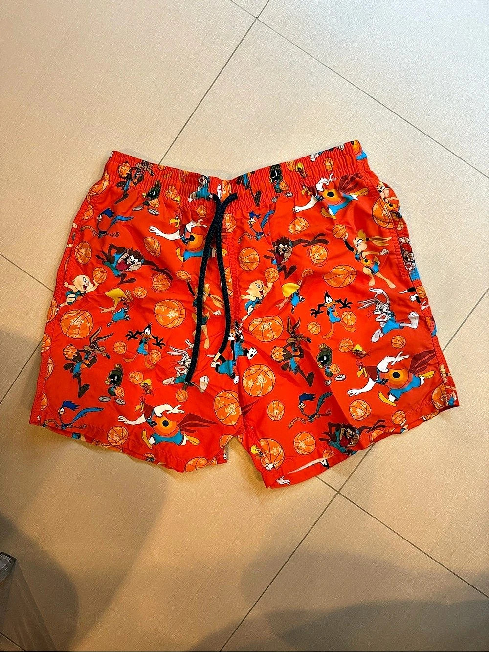 Vilebrequin Space Jam Swim Trunks Orange Printed Drawstring Mens